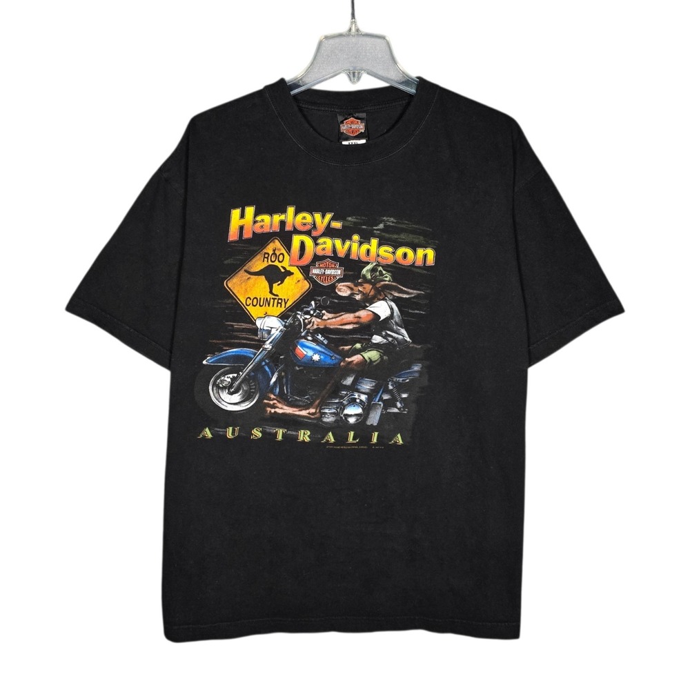 Vintage‎ 90s Harley Davidson T-Shirt Mens 3XL Australia Kangaroo 1997 ACME Black